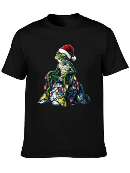 Festive Frog T-Shirt - Christmas Lights & Santa Hat