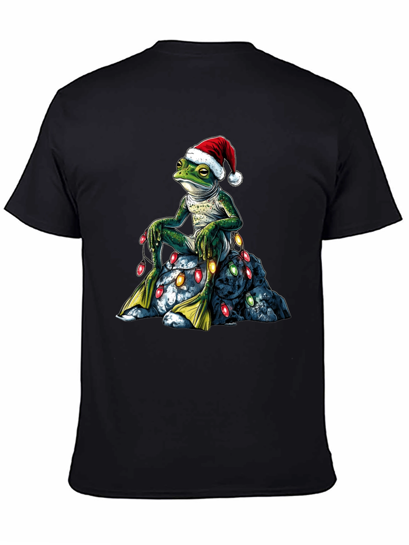 Festive Frog T-Shirt - Christmas Lights & Santa Hat