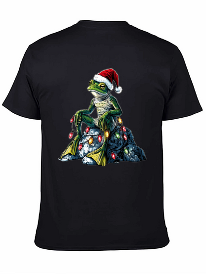 Festive Frog T-Shirt - Christmas Lights & Santa Hat