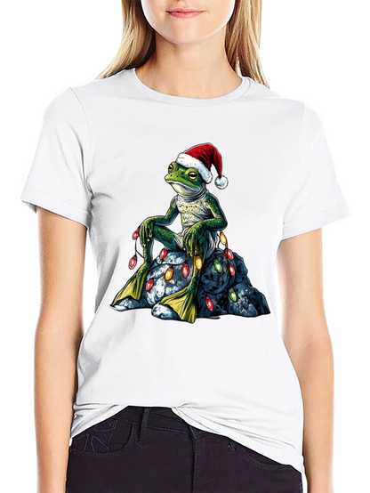 Festive Frog T-Shirt - Christmas Lights & Santa Hat
