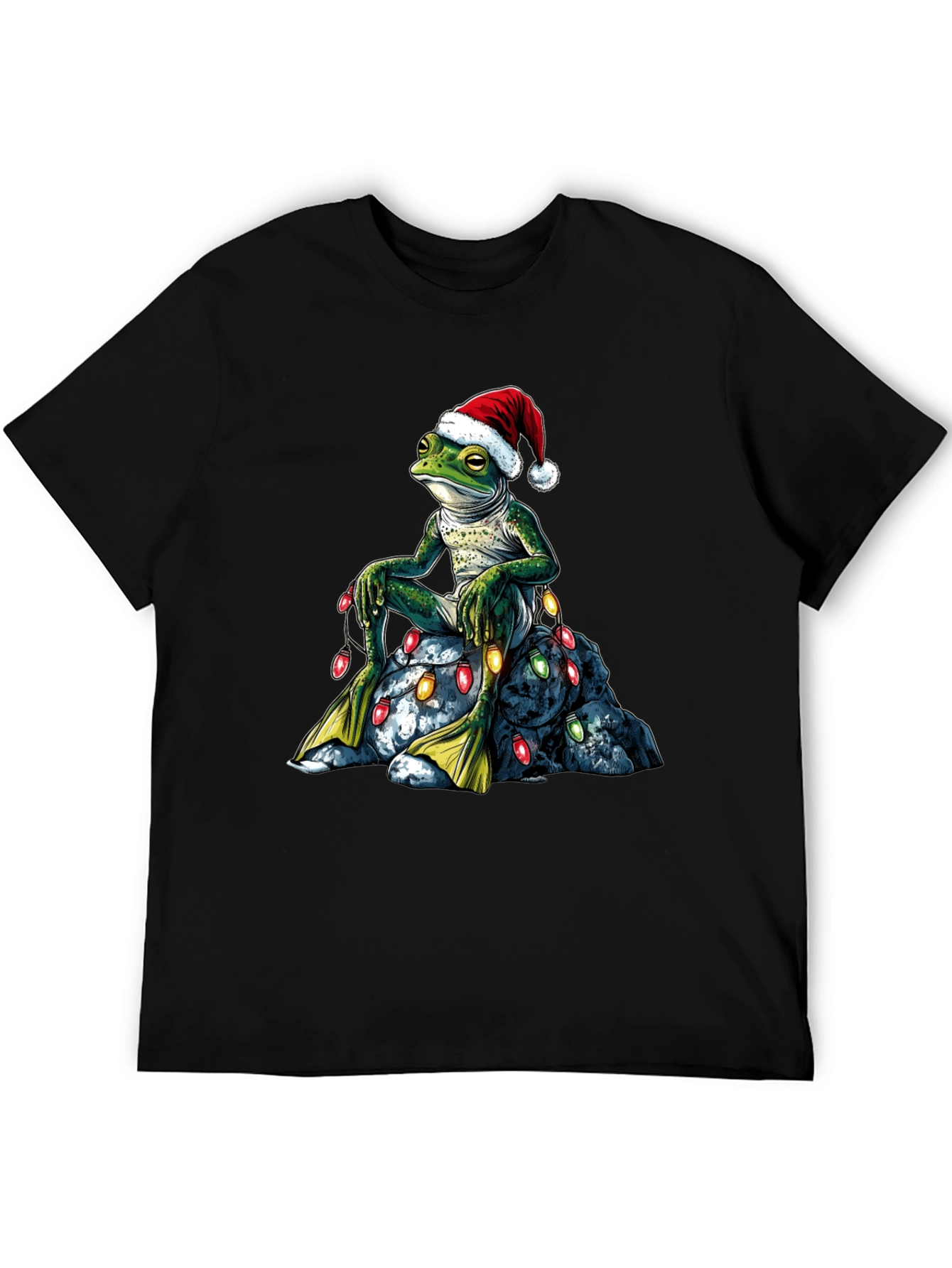 Festive Frog T-Shirt - Christmas Lights & Santa Hat
