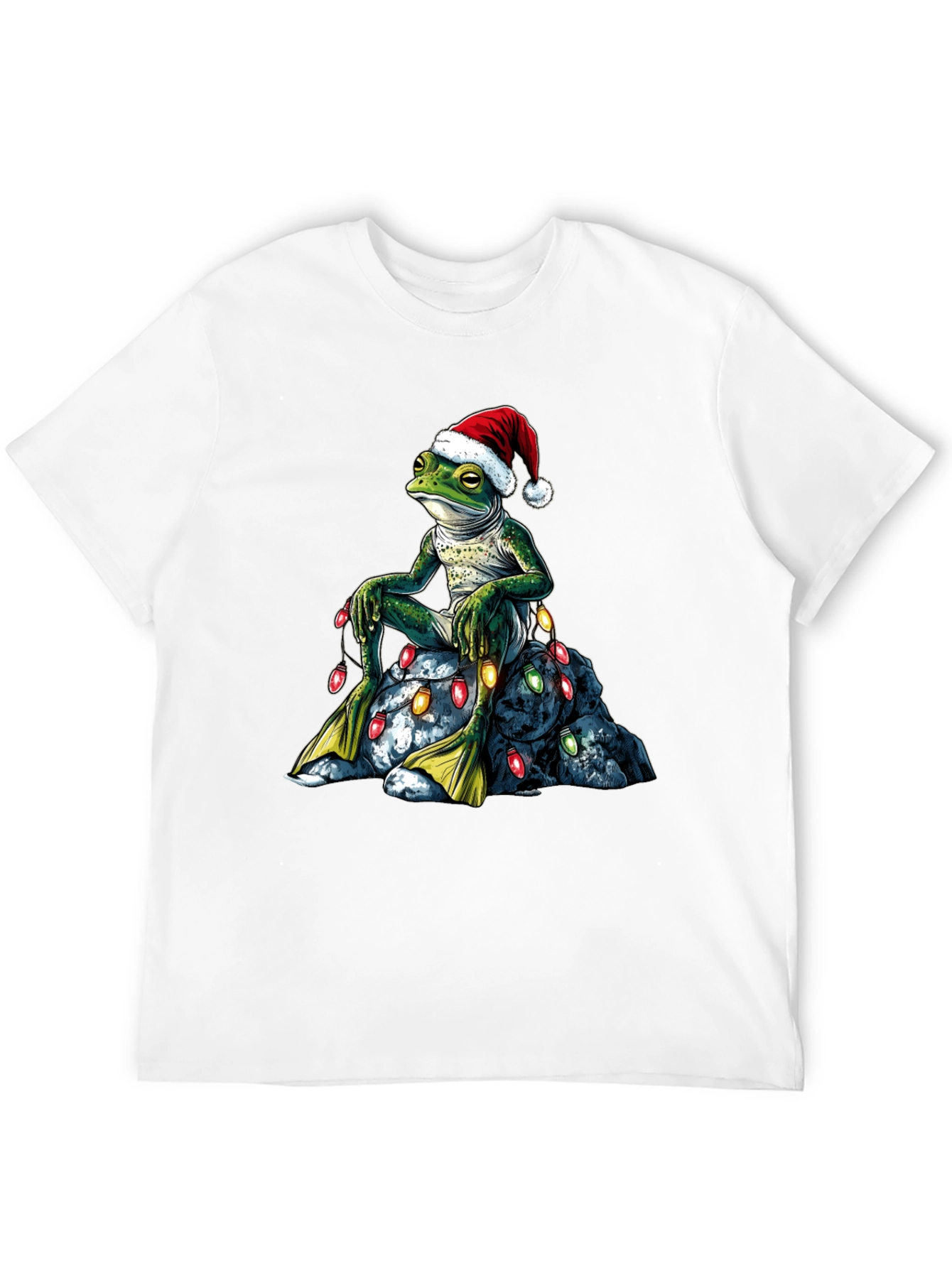 Festive Frog T-Shirt - Christmas Lights & Santa Hat