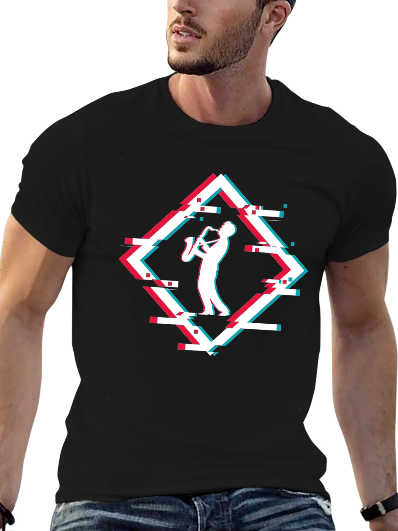 Saxophone Glitch T-Shirt - Music Lover Tee