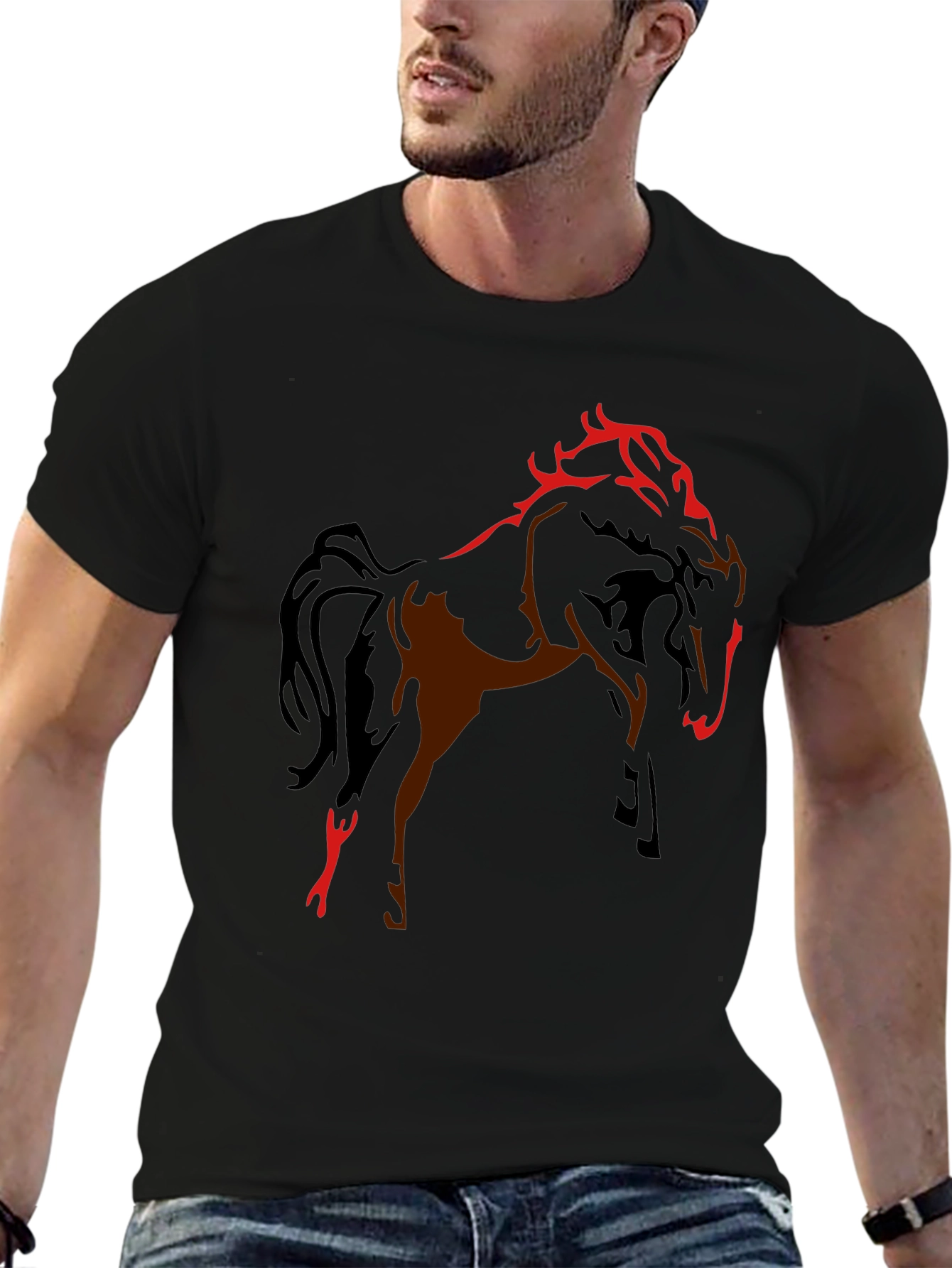 Black T-Shirt with Horse Graphic Design