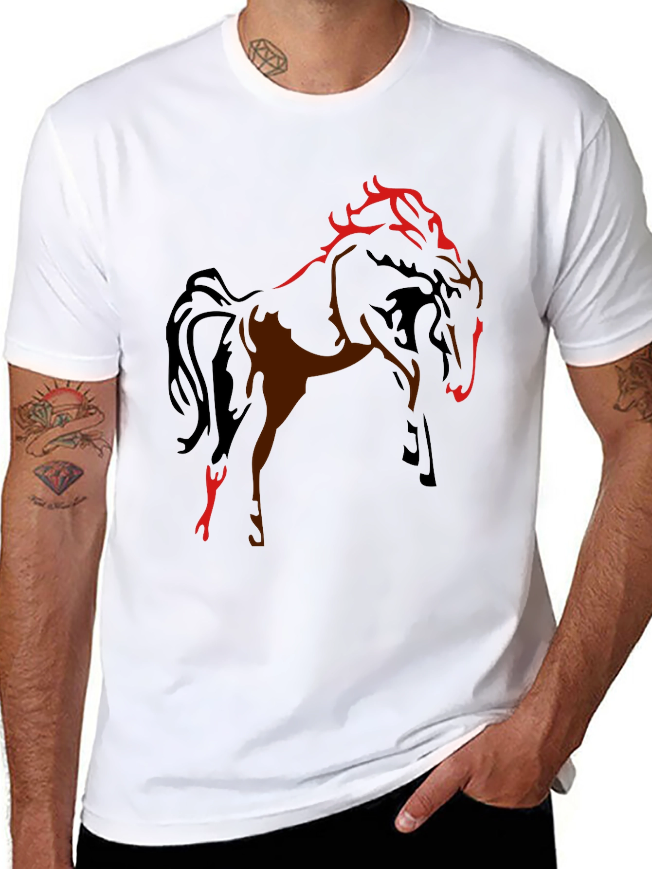 Black T-Shirt with Horse Graphic Design