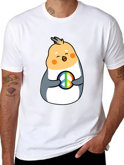 Cockatiel Peace Sign Graphic Tee - Black Cotton Blend