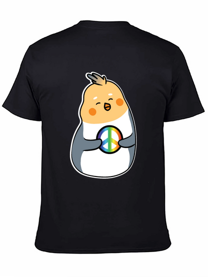 Cockatiel Peace Sign Graphic Tee - Black Cotton Blend