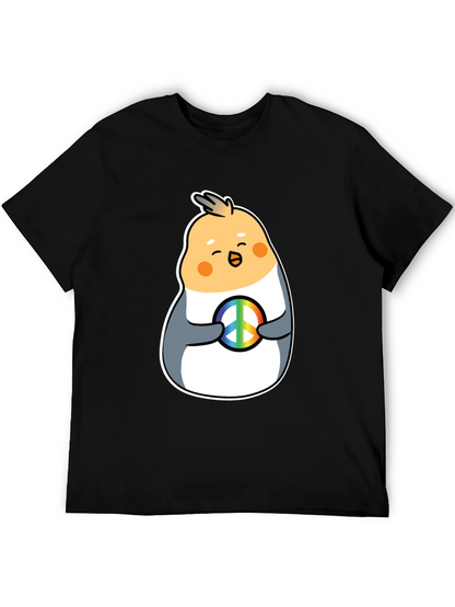 Cockatiel Peace Sign Graphic Tee - Black Cotton Blend