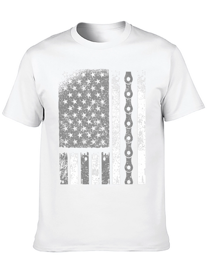 American Flag Bike Chain Graphic T-Shirt