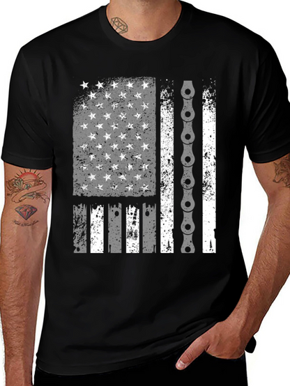 American Flag Bike Chain Graphic T-Shirt