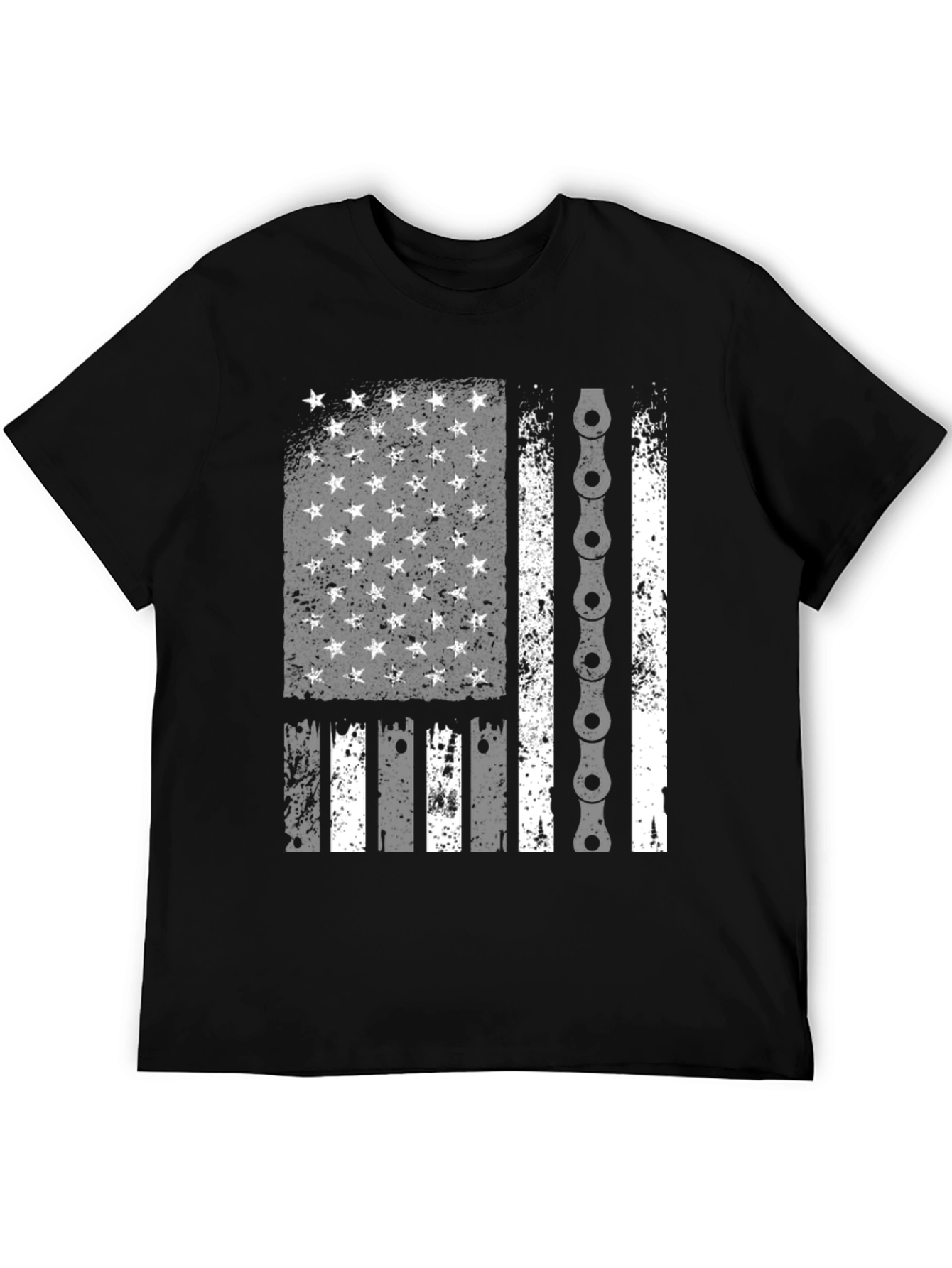 American Flag Bike Chain Graphic T-Shirt