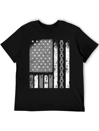 American Flag Bike Chain Graphic T-Shirt