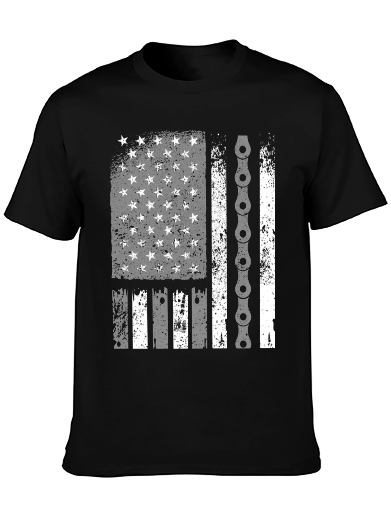 American Flag Bike Chain Graphic T-Shirt