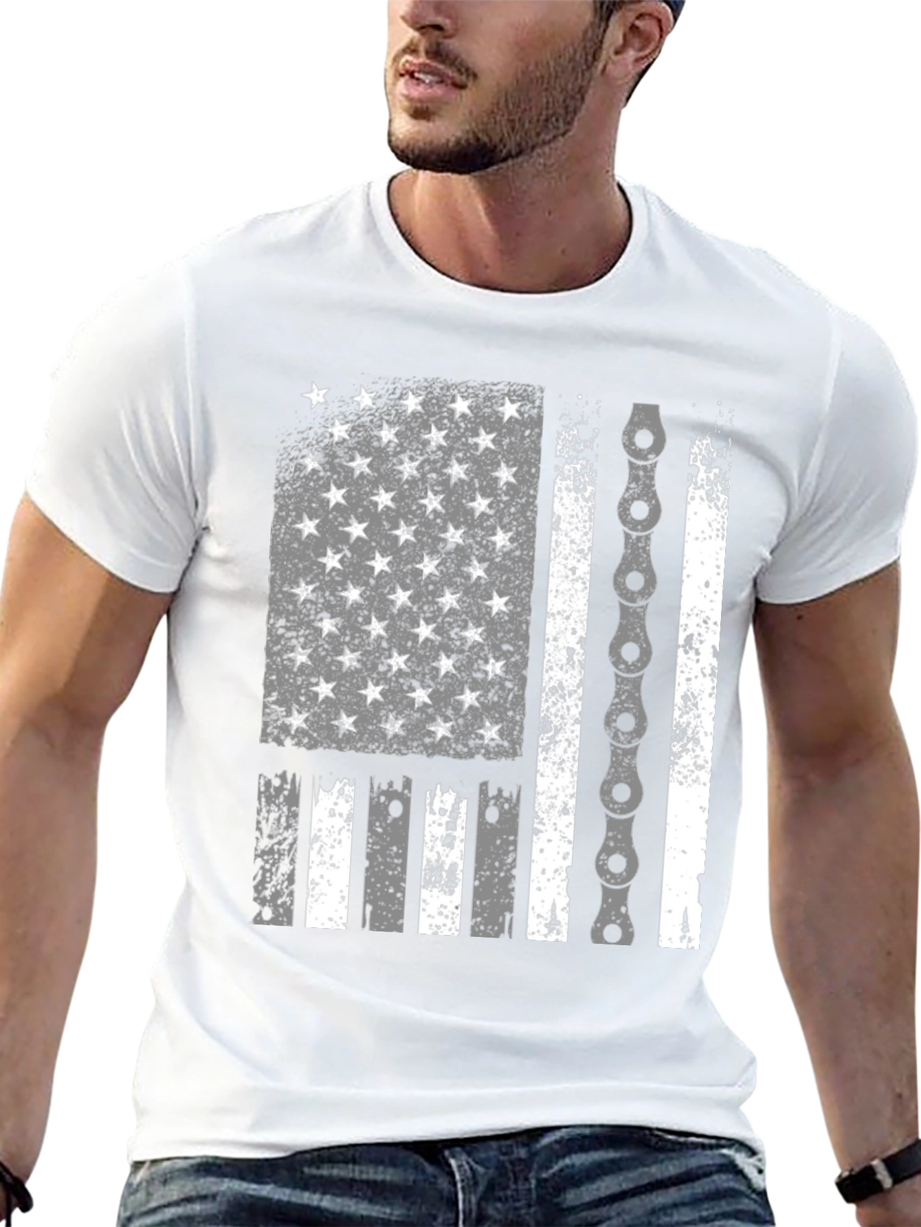 American Flag Bike Chain Graphic T-Shirt