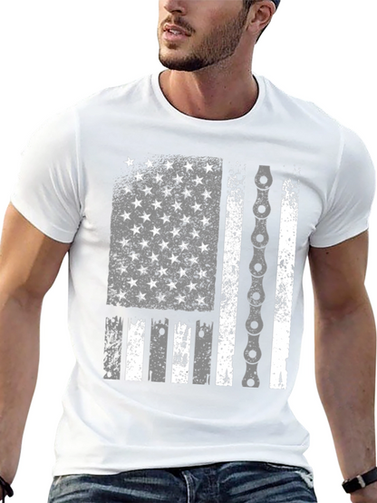 American Flag Bike Chain Graphic T-Shirt