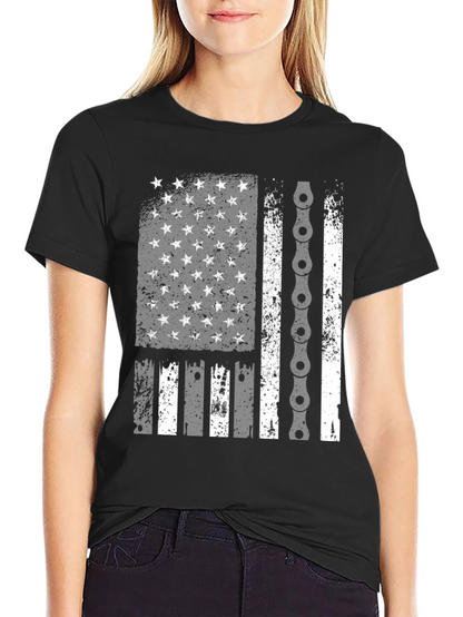 American Flag Bike Chain Graphic T-Shirt