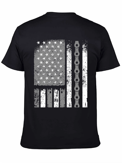 American Flag Bike Chain Graphic T-Shirt
