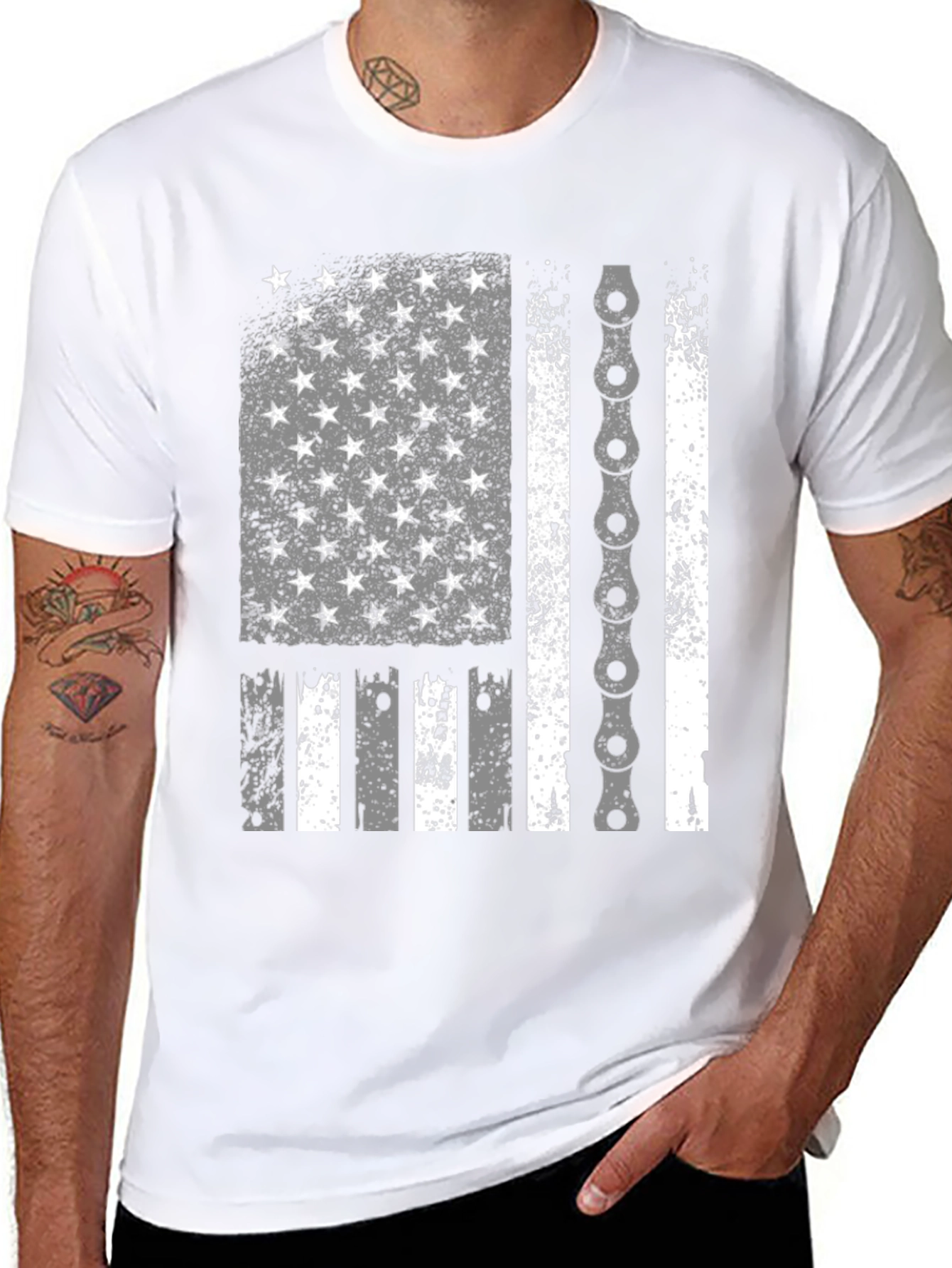 American Flag Bike Chain Graphic T-Shirt