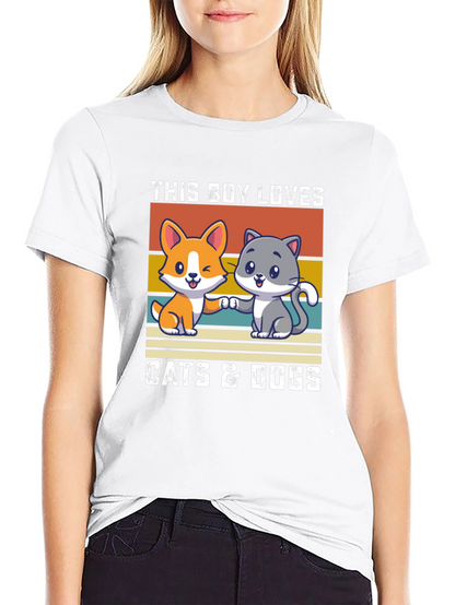 Boy Loves Cats & Dogs T-Shirt