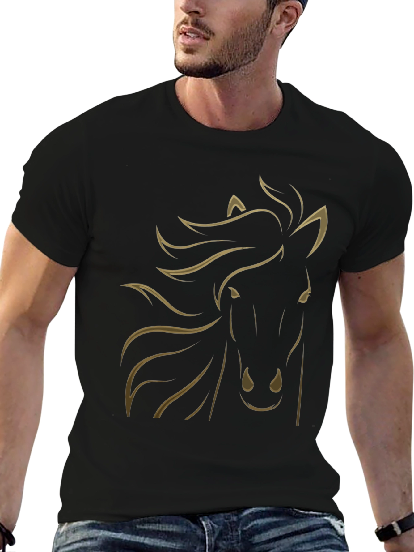 Black Horse Graphic Tee - Stylish Mens T-Shirt
