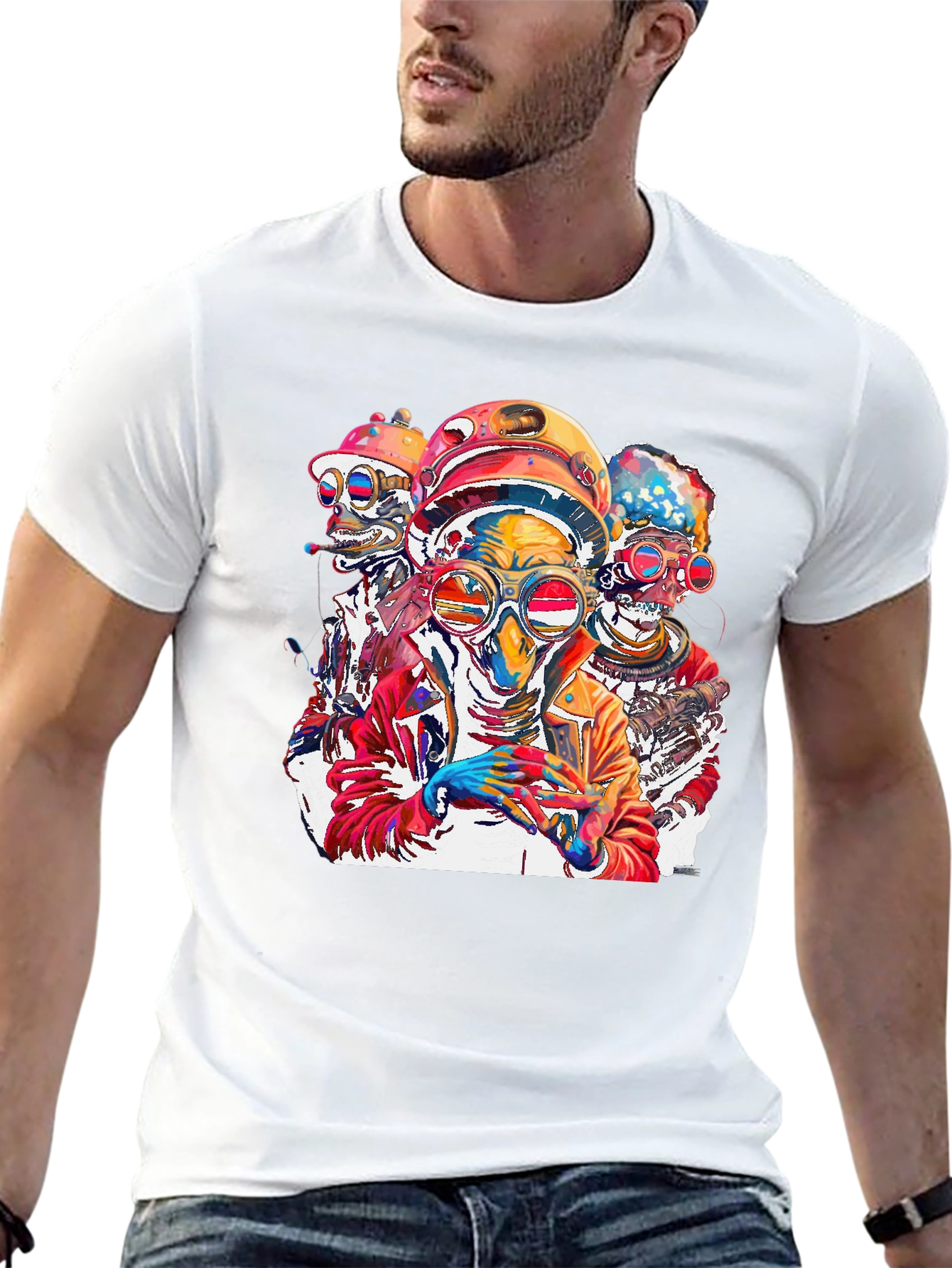 Steampunk Alien Crew Graphic Tee - Bold & Unique