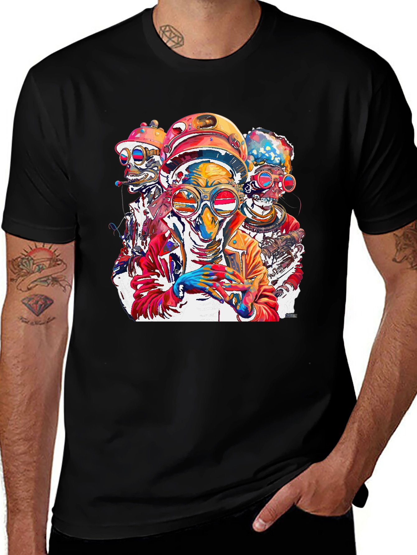 Steampunk Alien Crew Graphic Tee - Bold & Unique