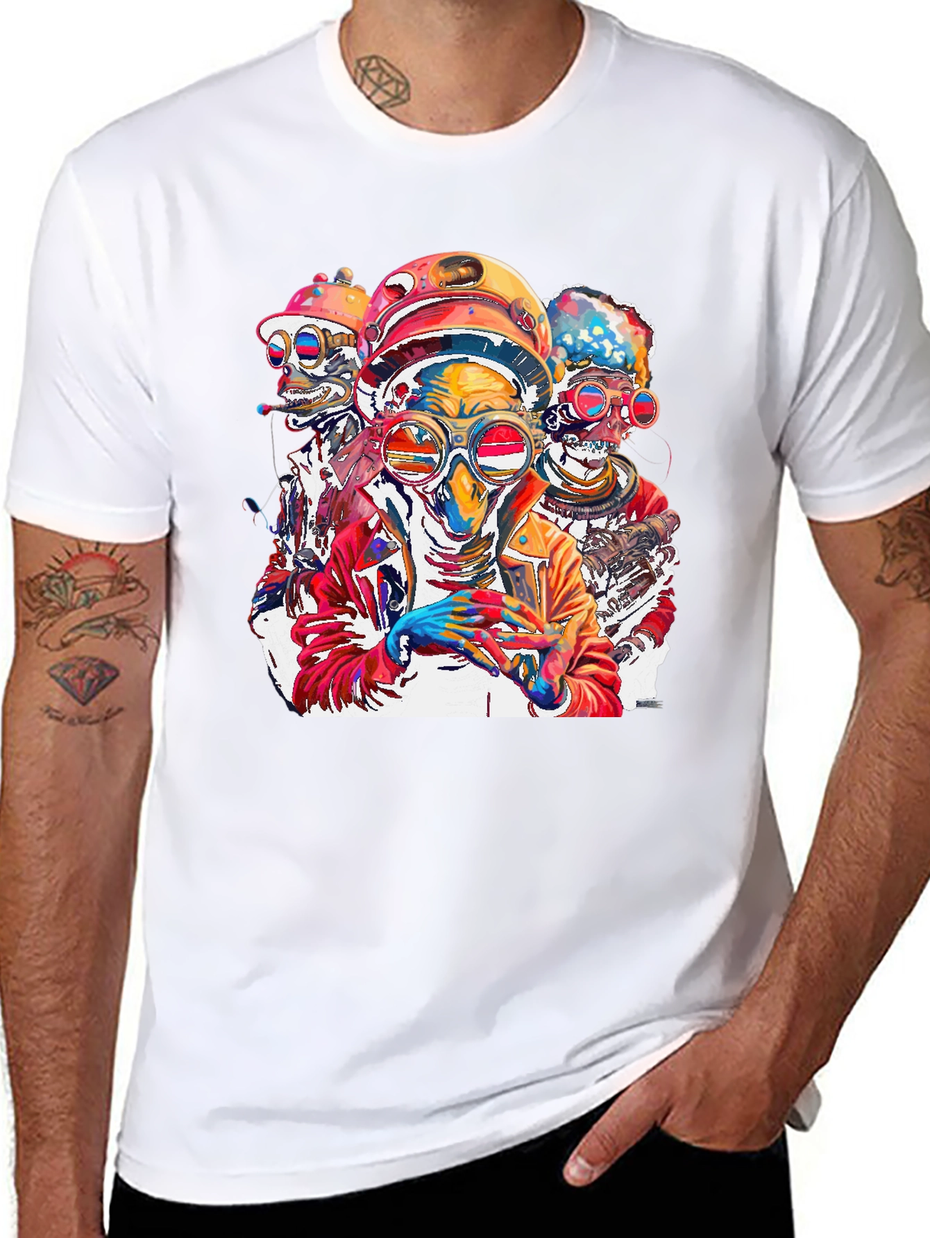 Steampunk Alien Crew Graphic Tee - Bold & Unique