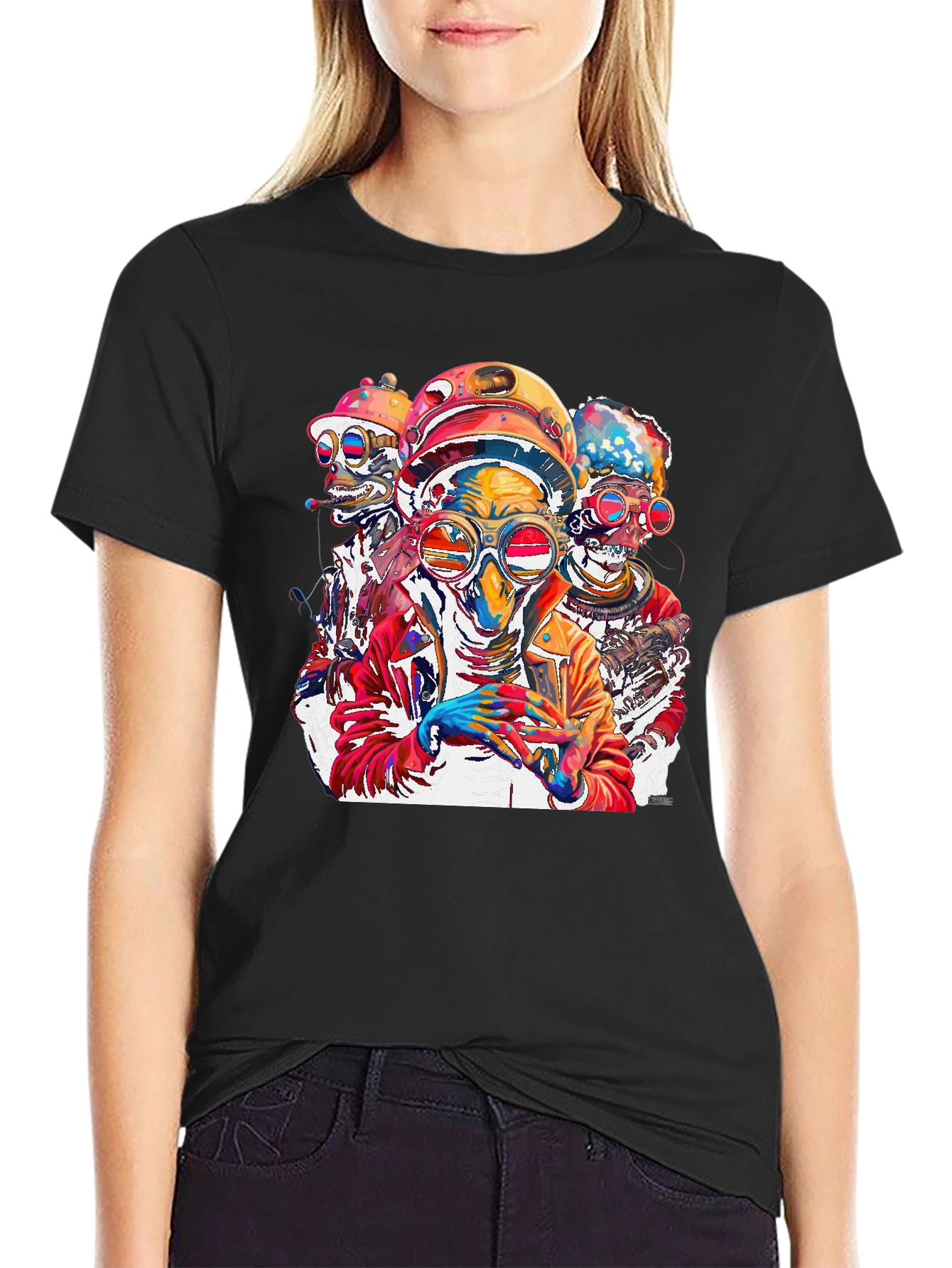 Steampunk Alien Crew Graphic Tee - Bold & Unique