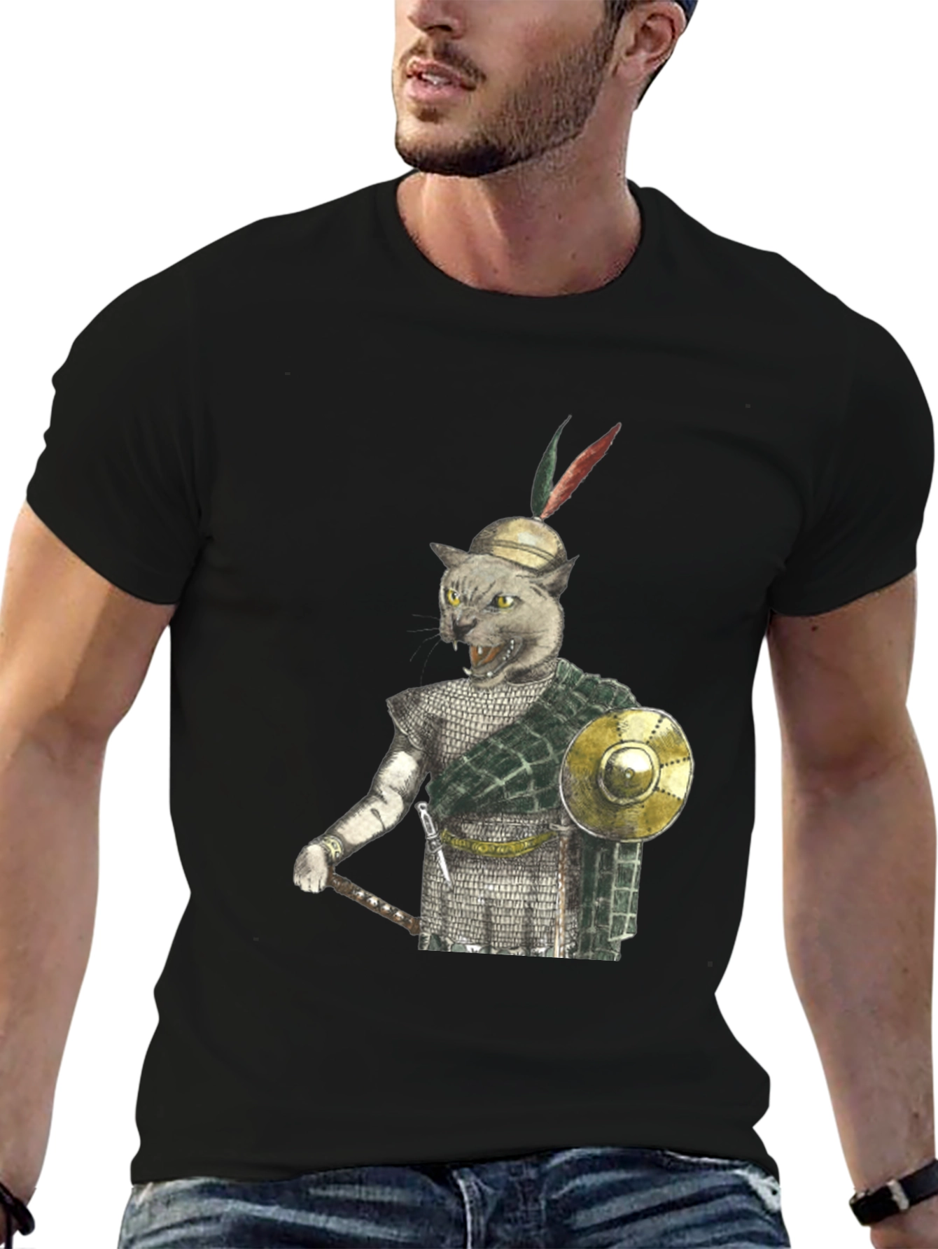 Cat Warrior T-Shirt - Medieval Style
