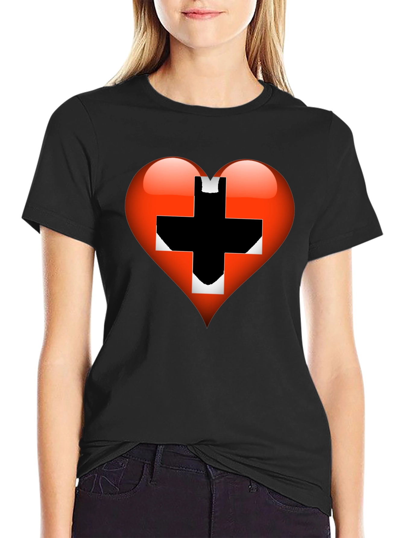 Heart Switzerland Flag Graphic Tee - Black