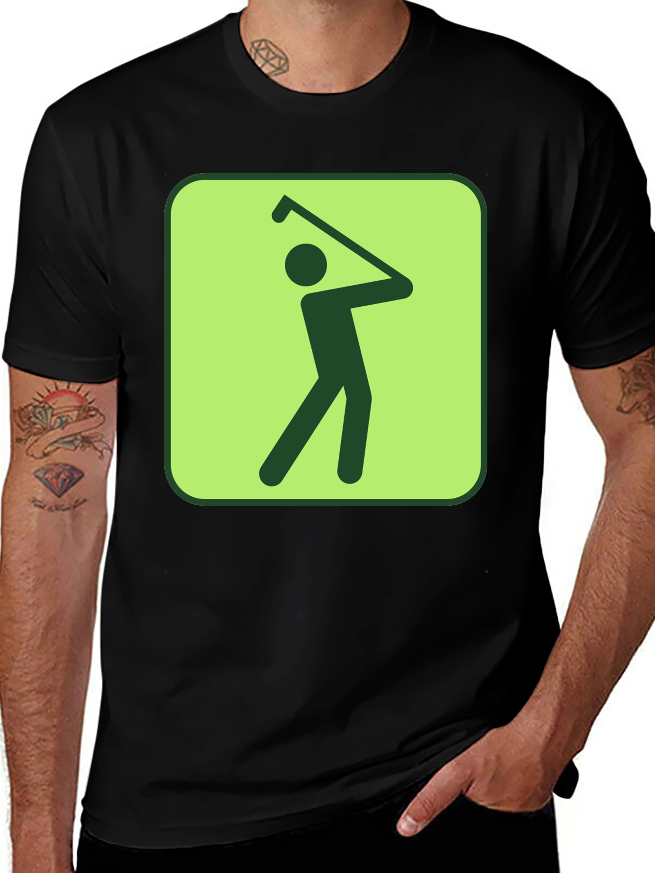 Golf Swing Graphic Tee - Black Cotton T-Shirt