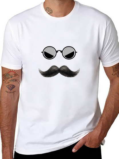 Cool Mustache & Glasses Graphic Black Tee