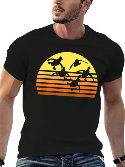 Sunset Ducks Graphic Tee - Black Cotton T-Shirt