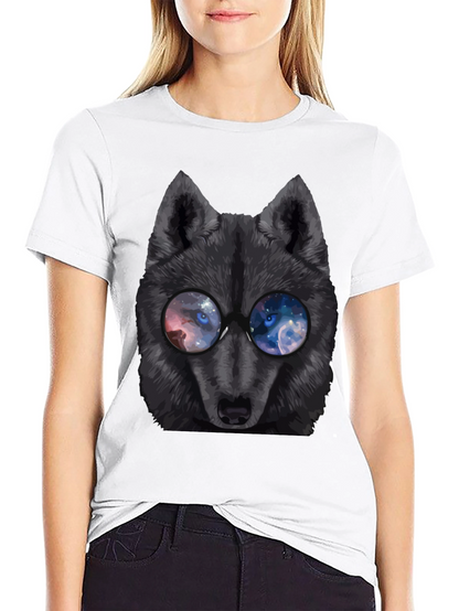 Wolf with Galaxy Eyes T-Shirt - Mens Black Tee
