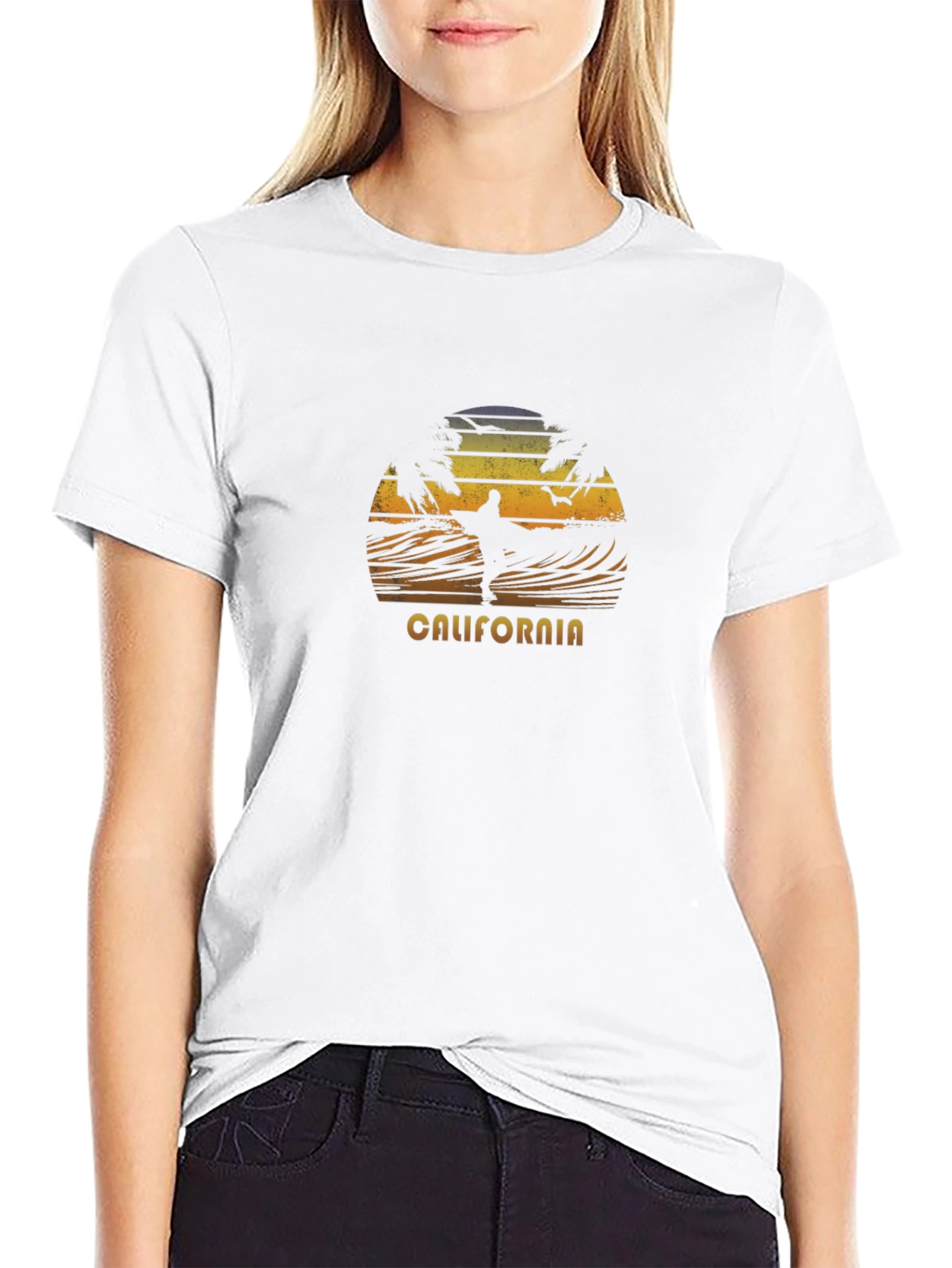 California Surfing Sunset T-Shirt - Black
