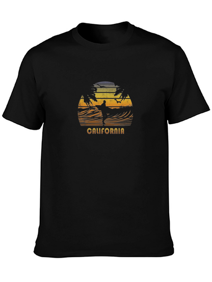 California Surfing Sunset T-Shirt - Black