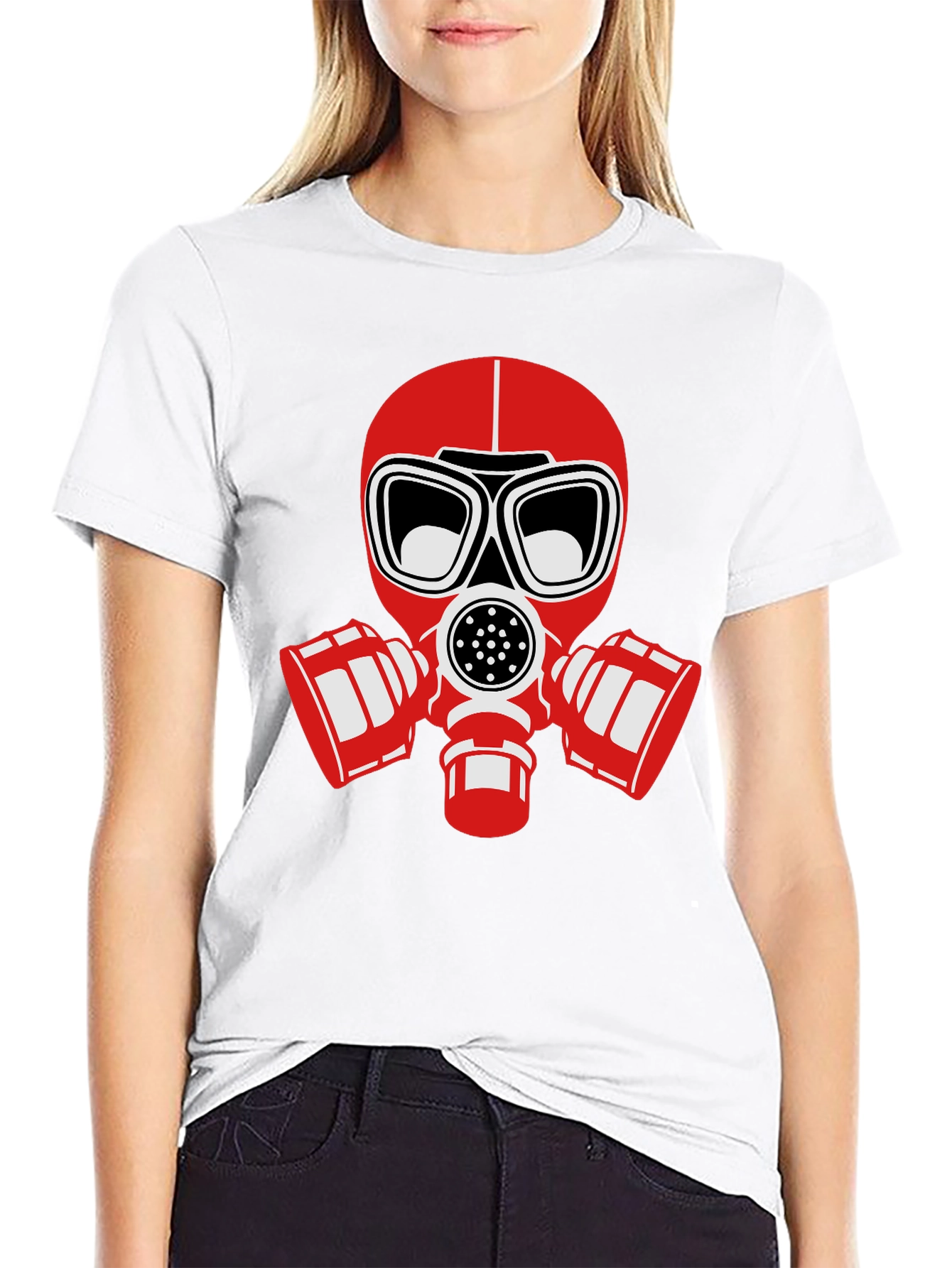 Black T-Shirt with Red Gas Mask Graphic