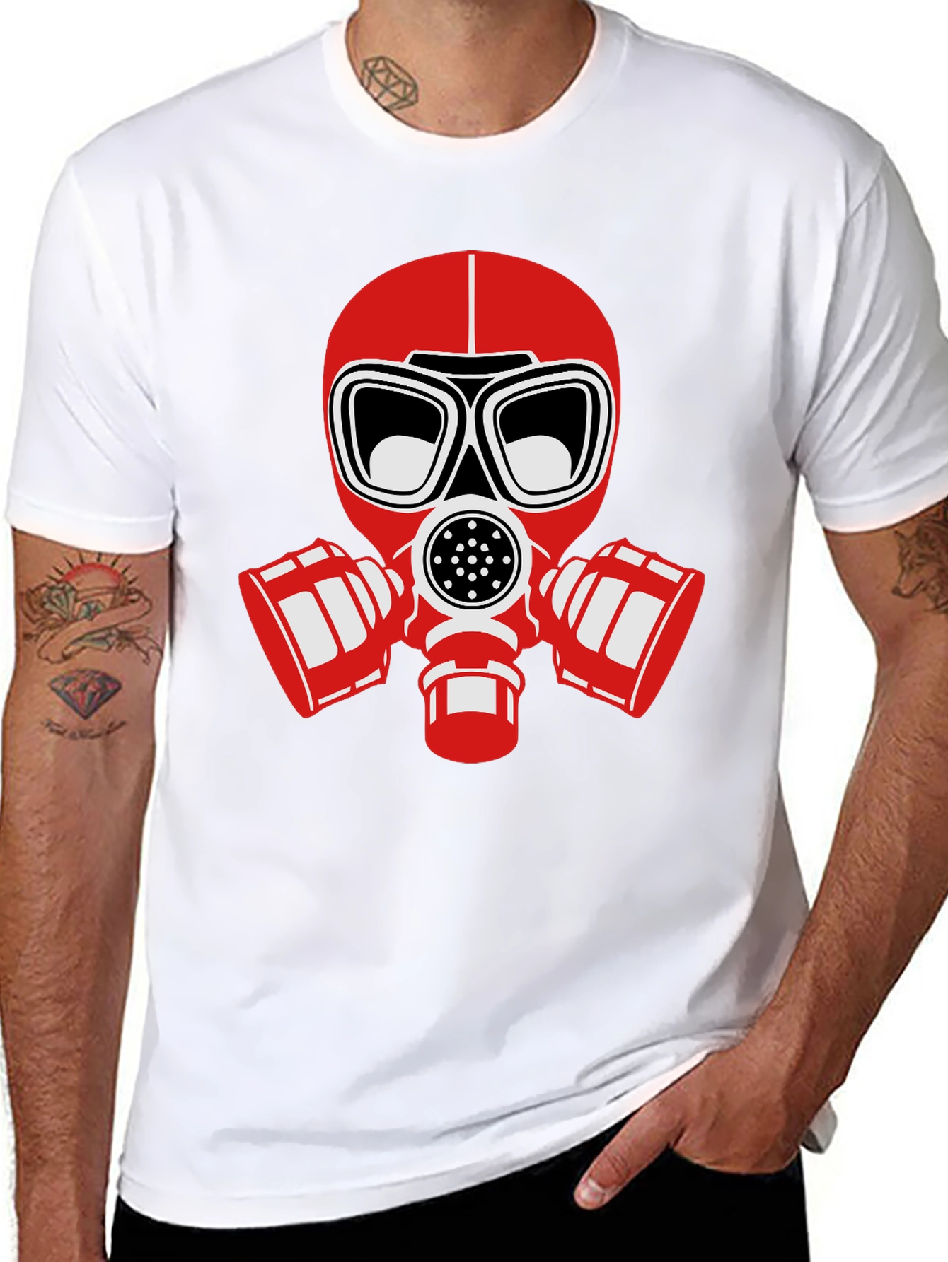 Black T-Shirt with Red Gas Mask Graphic