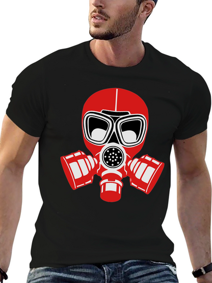 Black T-Shirt with Red Gas Mask Graphic