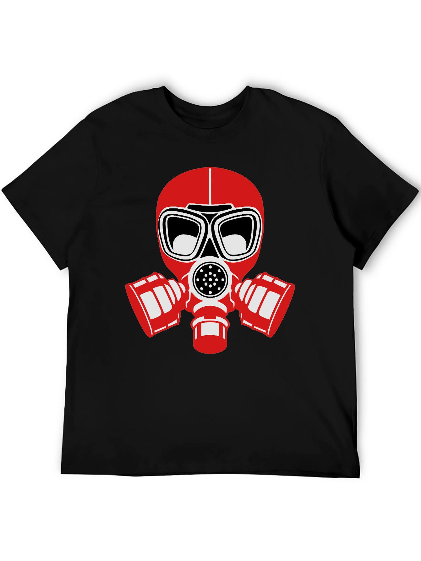 Black T-Shirt with Red Gas Mask Graphic