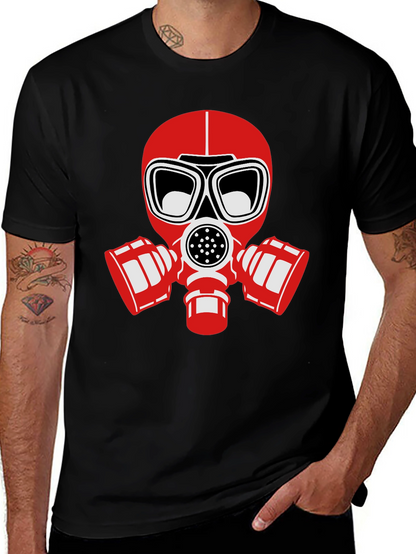 Black T-Shirt with Red Gas Mask Graphic