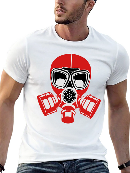 Black T-Shirt with Red Gas Mask Graphic