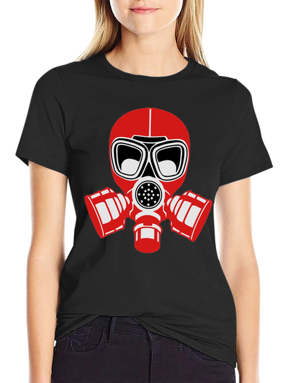 Black T-Shirt with Red Gas Mask Graphic