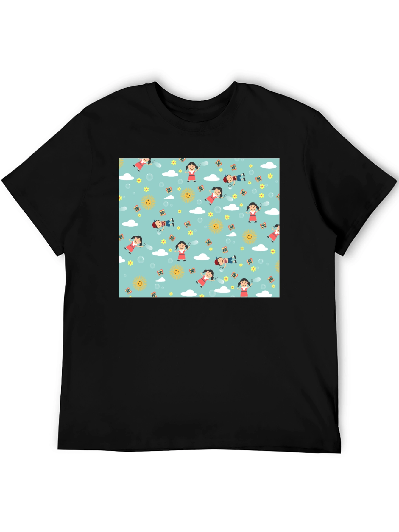 Cartoon Print Black Cotton Tee
