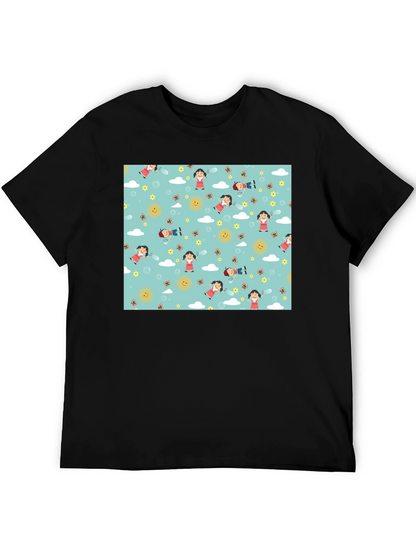 Cartoon Print Black Cotton Tee