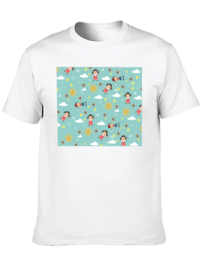 Cartoon Print Black Cotton Tee