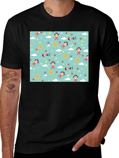Cartoon Print Black Cotton Tee