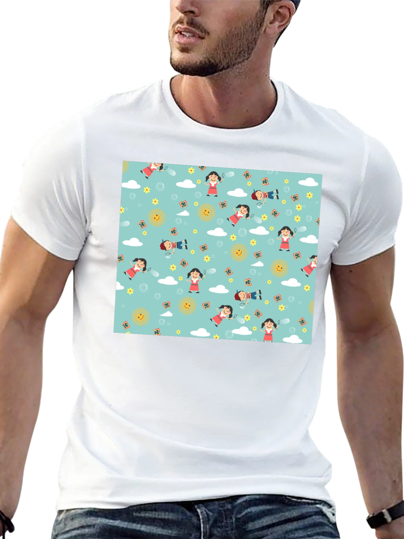 Cartoon Print Black Cotton Tee