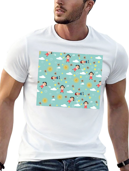 Cartoon Print Black Cotton Tee