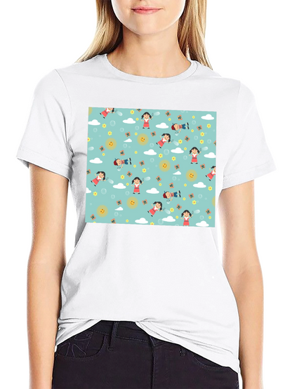 Cartoon Print Black Cotton Tee